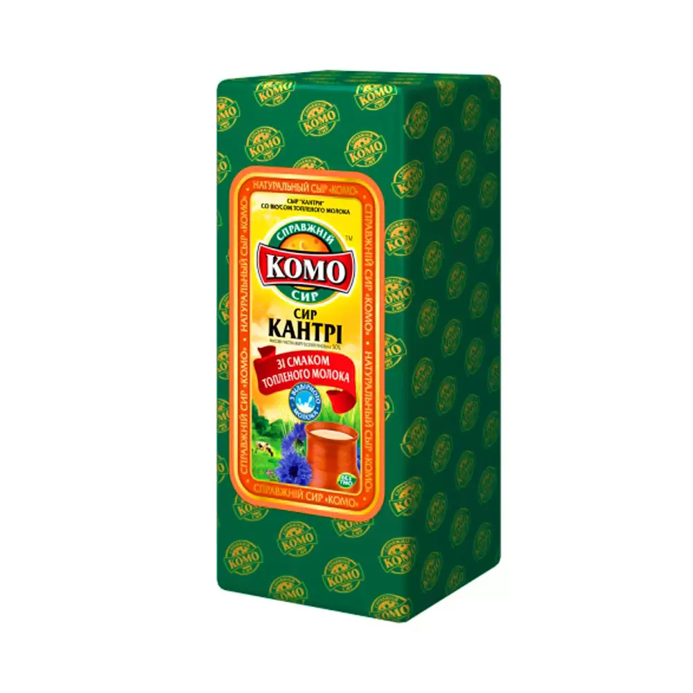 Сыр полутвердый "Кантри" 50% со вкусом топл. молока фас брусок ТМ Комо